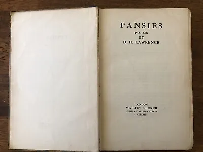 Pansies - Poems By D.H. Lawrence - 1929 - Hardcover • $35