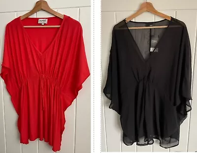 £5.99 • Buy Beautiful BNWT Next Black Sheer & Coral Summer Kaftans Size 14 M