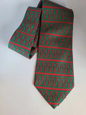 Josh Bach Christmas Tree Tie Evergreen And Red 100% Silk EXC • $8.65