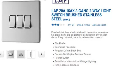 Triple Light Switch Bushed Stainless Steel Finish • £3.99