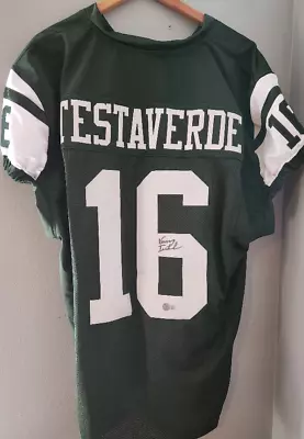 Autographed/Signed VINNY TESTAVERDE New York Green Football Jersey Beckett BAS • $50