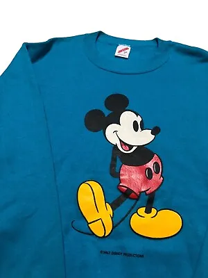 Vintage 90s Mickey Mouse Jerzees Crewneck Sweatshirt Blue NOS Large Disney L USA • $23.99