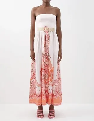 $350 • Buy Zimmermann Belted Floral-print Linen Maxi Dress Size 0