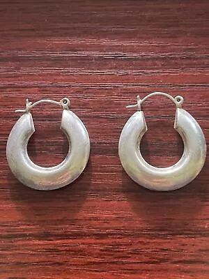 925 Sterling Silver - Vintage Chunky Smooth Round Hoop Earrings 1” • $32