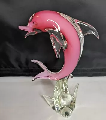 Murano Dolphin Glass Sculpture Pink Art Glass Sea Life Beach Coastal Nautical • $99.95