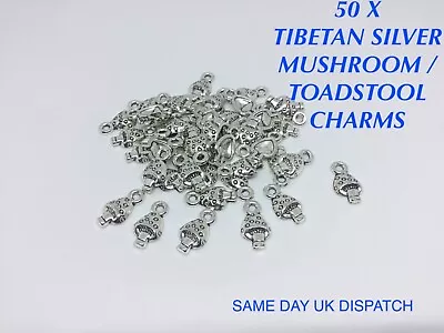 £2.99 • Buy 50 X Tibetan Metal Mushroom / Toadstool Charms Jewellery Bracelet Making 13mm