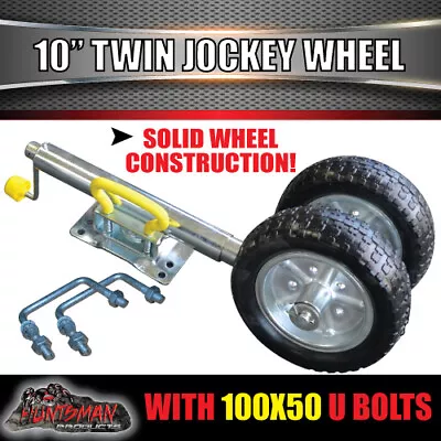 Twin 10  Jockey Wheel 1600kg Swing Up Solid Wheels + U Bolts Suit 100x50mm Frame • $130