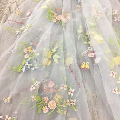 1 Yard Mesh Lace Embroidered Fabric Floral DIY Wedding Dress Curtain Sheer Fairy • $12.51
