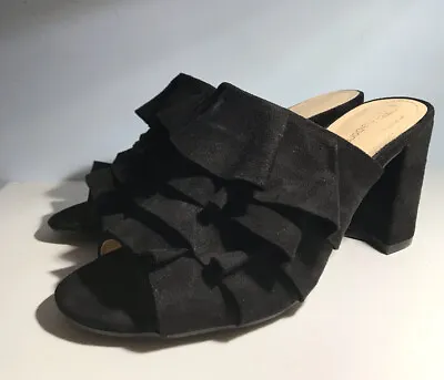 Liz Claiborne 7M Slip On Sandal Deanna Black Ruffle Heels Man Made Party Holiday • $21.99