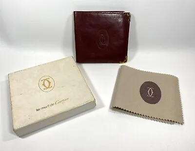 Vintage Authentic Cartier  Les Must De Cartier  Bifold Wallet Burgundy Leather • $29.95
