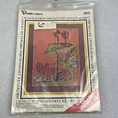 Vintage 70s Vogart Crafts Crewel Stitchery Craft Kit Country Scene #2633 Sealed • $39.99