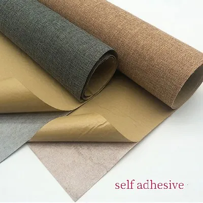 1M Linen Self Adhesive Fabric DIY Wallpaper Upholstery Crafts Furniture Stick On • £9.59