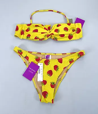 New J. Crew X Edie Parker Yellow Strawberry Strawberries Bikini Swim 2-Piece S • $39.95