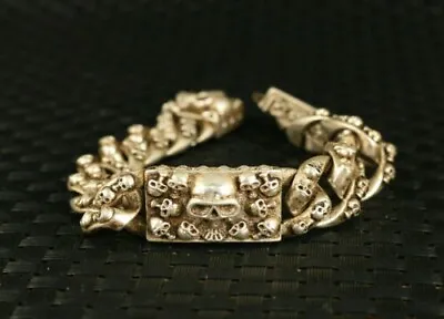 Fashion Chinese Miao Silver Tibet Silver Miao Skull Head Cool Bracelet Gift • $19.31