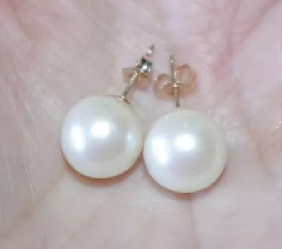 12 MM Large Japan Old Stock Quality White Round Pearl Stud Earrings • $30