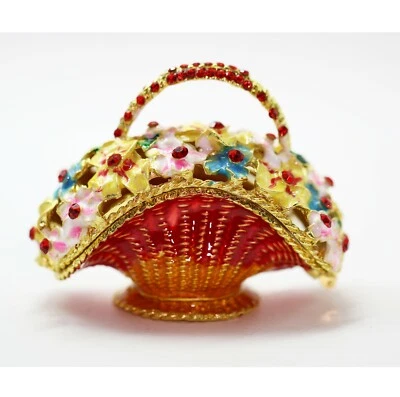 $14.99 • Buy Bejeweled Enameled Floral Trinket Box/Figurine With Rhinestones-Flower Basket