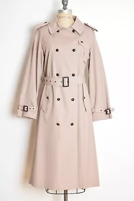 Vintage 80s Trench Coat Khaki Beige Belted Military Spy Duster Jacket M L • $64