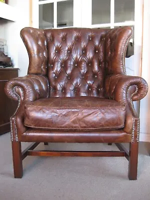 £725 • Buy Vintage Look Halo Chesterfield Distressed Leather Wing Back Large Armchair