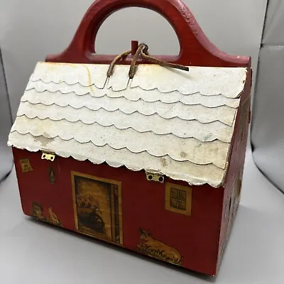 Vintage Wooden Rectangular Decoupage Purse Farm Barn 3D Roof Hand Painted 1970’s • $24