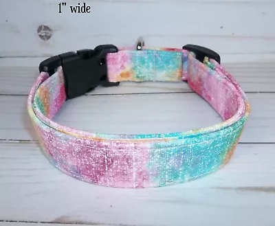 Pastel Tie Dye Fabric Pink Teal Terri's Dog Collar Handmade Adjustable Charming • $9.99