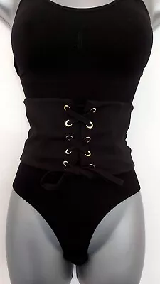 Womans Lace Up Corset Style Wide Waist Belt In Black • £7.99