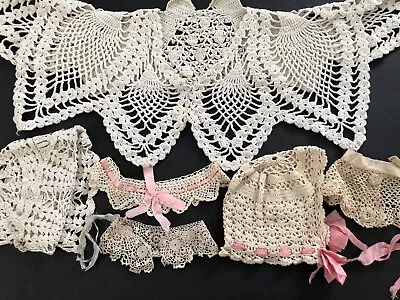 BABY DOLL CLOTHING Collars Hats Pineapple Crochet Irish Lace Antique Vintage Lot • $10