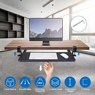 Steel Slide Under Desk Keyboard Tray Retractable Mouse Shelf Height Adjustable • $36.85