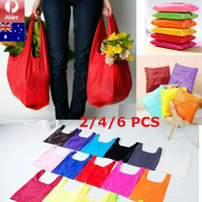 $6.25 • Buy 2/4/6 PCS Foldable Shopping Reusable Bags Eco Grocery Bag Storage Tote Handbags
