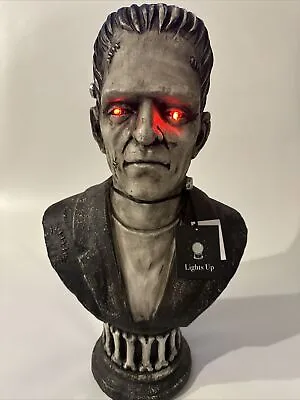 Frankenstein Bust Statue 21  Tall Halloween Decor Lighted Eyes NWT Ceramic • $109.99