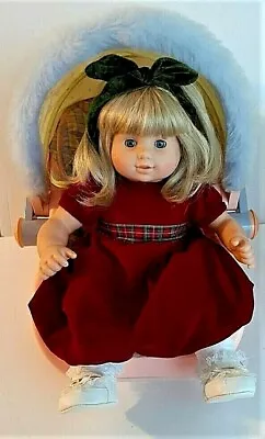 American Girl Blond Bitty Twin Girl With Bitty Car Seat Carrier Velvet Red Dress • $122.25