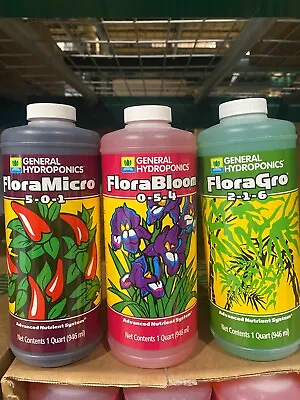 $40.87 • Buy General Hydroponics Flora Series FloraGro FloraBloom FloraMicro 32 Oz QT - Gh