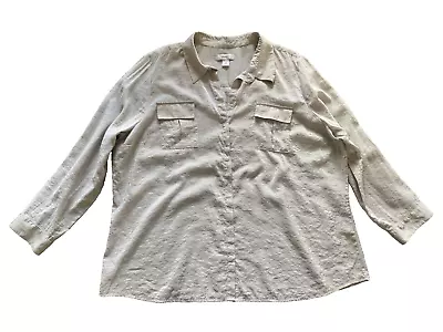 CJ Banks Collared Shirt Womens Plus Size 3X Beige Oversized Nylon Button Up Top • £12.47