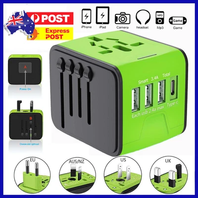 $26.42 • Buy International Universal Travel Adapter 3 USB &Type-C Outlet Converter Plug Power