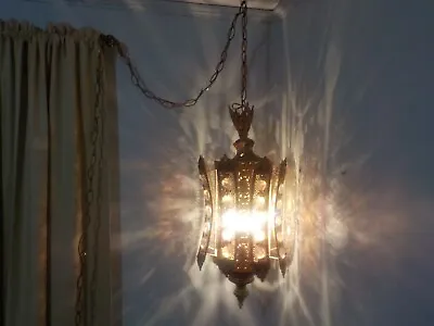 Vintage Gothic Spanish Tudor Style Hanging Swag Lamp Light • $135