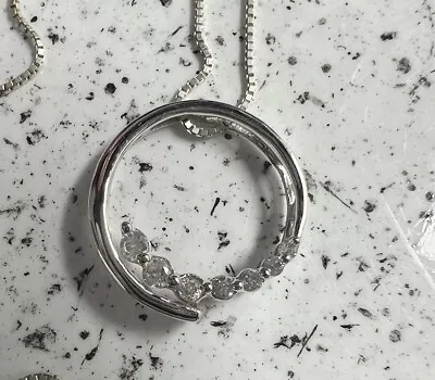 Zales Sterling Silver Diamond Circle Pendant With 18” Sterling Silver Chain • $24