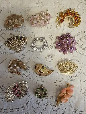 Lot Of 12 Vintage Brooch Pins Some Signed All Wearable Nice Pieces • $125