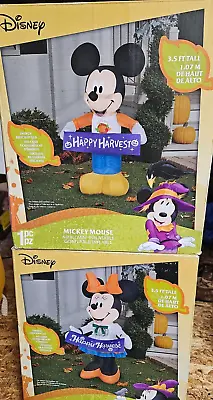 Gemmy 3.5ft Disney's Mickey & Minnie Happy Harvest Thanksgiving Couple Inflatabl • $49.99