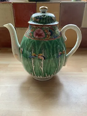 Chinese Qing Fu Lu Shou Famille Verte Cabbage Leaf Porcelain Teapot 7 3/4  Tall • £49.99