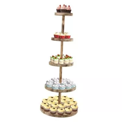 5 Tier Cupcake Tower Stand - Round Wooden Cupcake Stand Wood 5 Tiers Round • $39.35