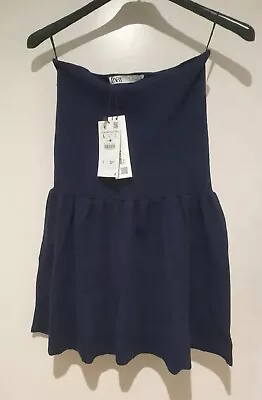 Zara Navy Knit Peplum Bandau Top - Size L • £15