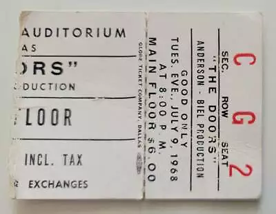 The Doors & Moving Sidewalks 7/9/68 Dallas Mega Rare Ticket Stub Billy Gibbons • $299.99