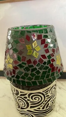 Mosaic Christmas Poinsettia Candle Shade VNTG Home Interiors Candles • $10