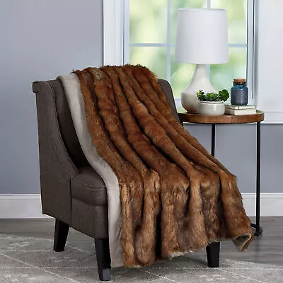 Faux Fur XL Brown Throw Blanket Faux Chinchilla Fur Blanket Faux Mink Back • $86.99