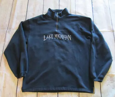 Lake Michigan College Pullover 1/4 Zip Blue Sweatshirt Long Sleeve Mens Medium • $14.99