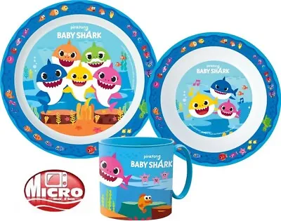 Baby Shark Boys Girls Kids 3 Piece Plate Bowl Cup Set Dinner Breakfast Set • £10.99