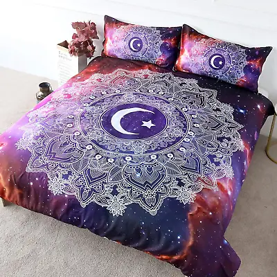 Galaxy Bed Set Purple Moon And Stars Bedding Cosmic Celestial Space Star Duvet C • $51.54