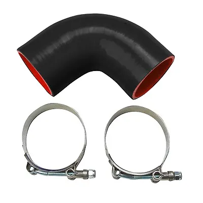 2  Inch 51 Mm ID 90 Degree Silicone Coupler Hose Pipe Black Red + 2x T-Clamps • $9.55