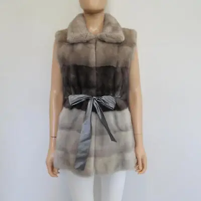 Michael Kors Three Color Grey Mink Fur Vest W/Tie Belt Size XS • $615