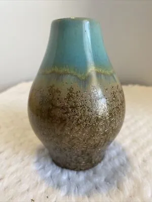 Pottery Turquoise Brown Metallic Vase  4” Mid Century Modern Vintage • $28