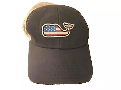 Vineyard Vines Hat Navy Blue Whale Logo Flag Stars Stripes Mesh Strapback • $5